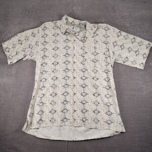 Vintage Silk Button‎ Up Shirt Paisley Print Short Sleeve Casual Mens Large